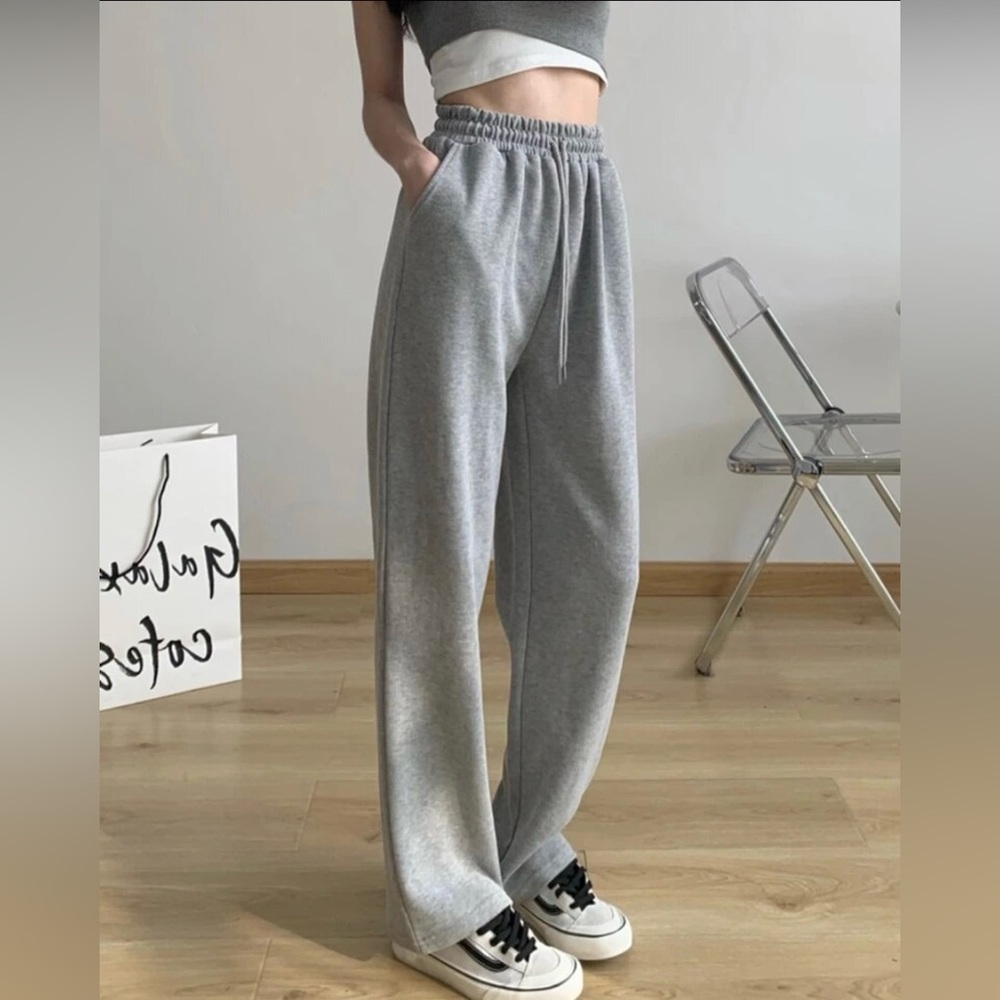 Grey sports straight wide leg casual pants
